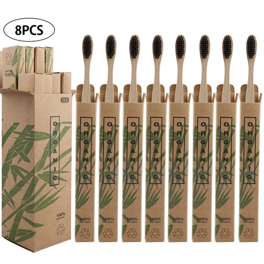 8pcs Travel Eco-friendly Bamboo Wooden Toothbrushes