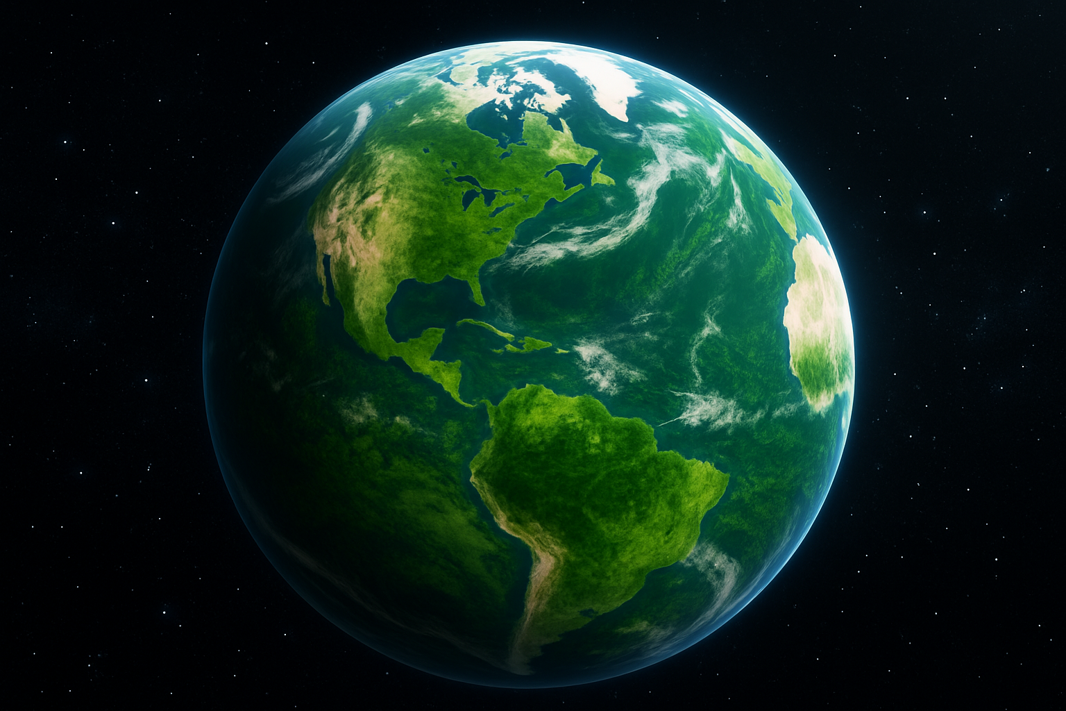 realistic lush earth with no pollution from afar